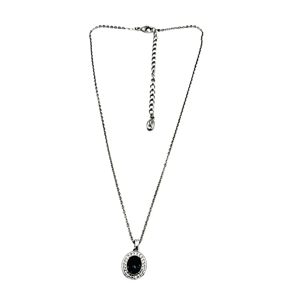 Annaleece by Devries Swarovski Crystal Pendant Necklace Blue Clear Silver Tone